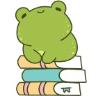 green and pink playful frog on books phone background 2